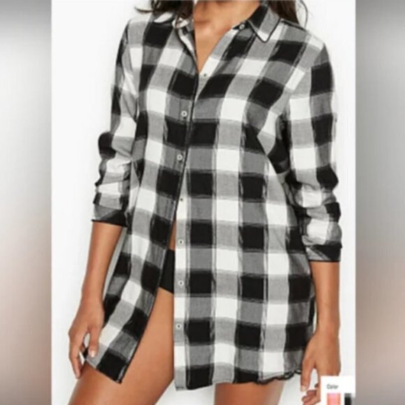 VICTORIA'S Secret Plaid Button-Down Pajama Shirt - A24 - Picture 2 of 6